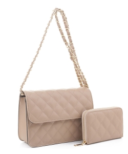 2in1 Quilted Crossbody Bag Wallet Set XB20141 TAUPE